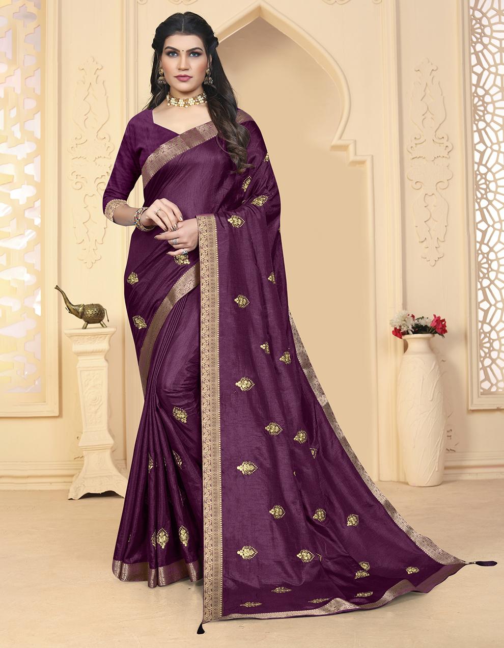 Purple Vichitra Silk Saree With Blouse IW26957