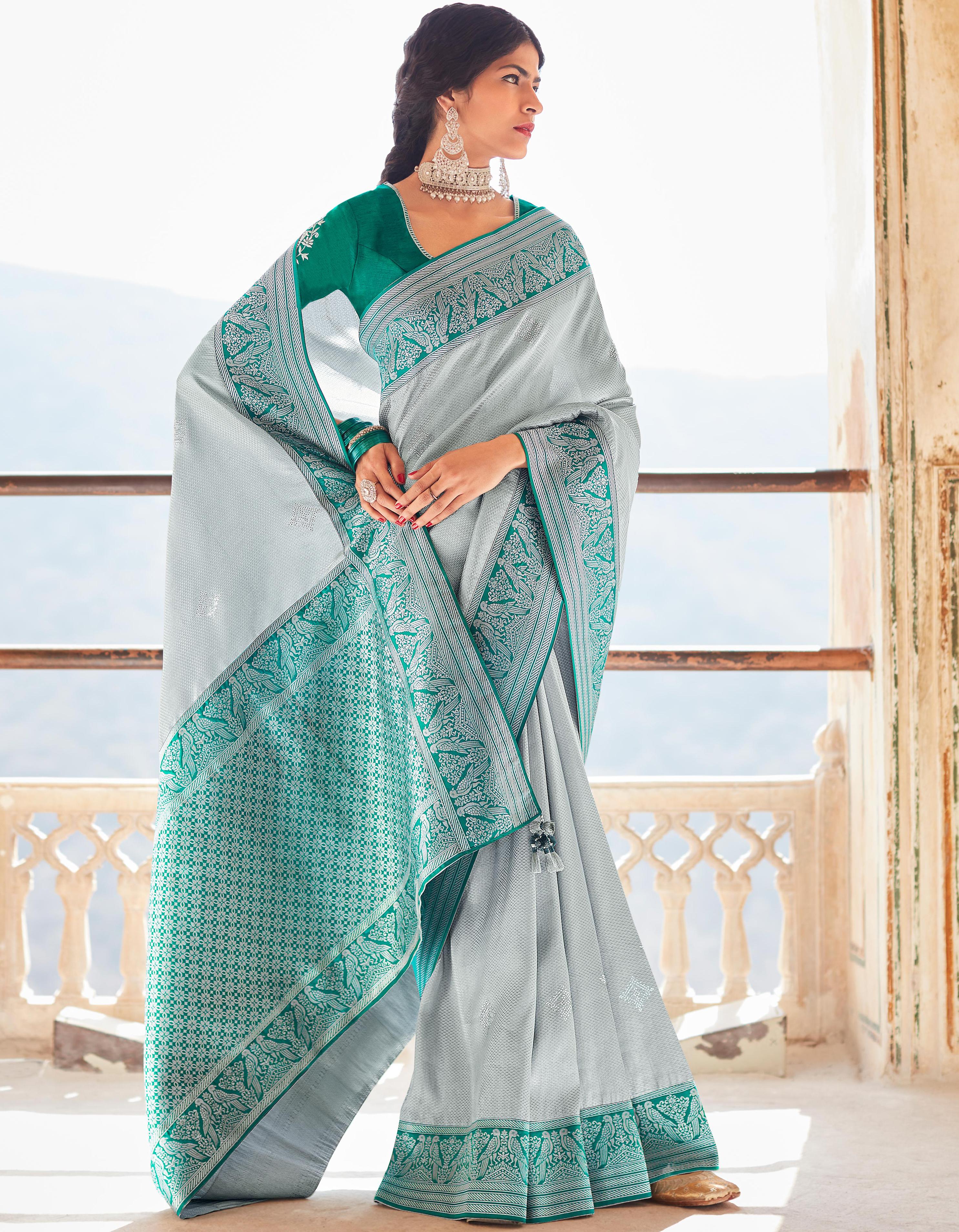 Light Grey Silk Saree for Women With Blouse SD27239