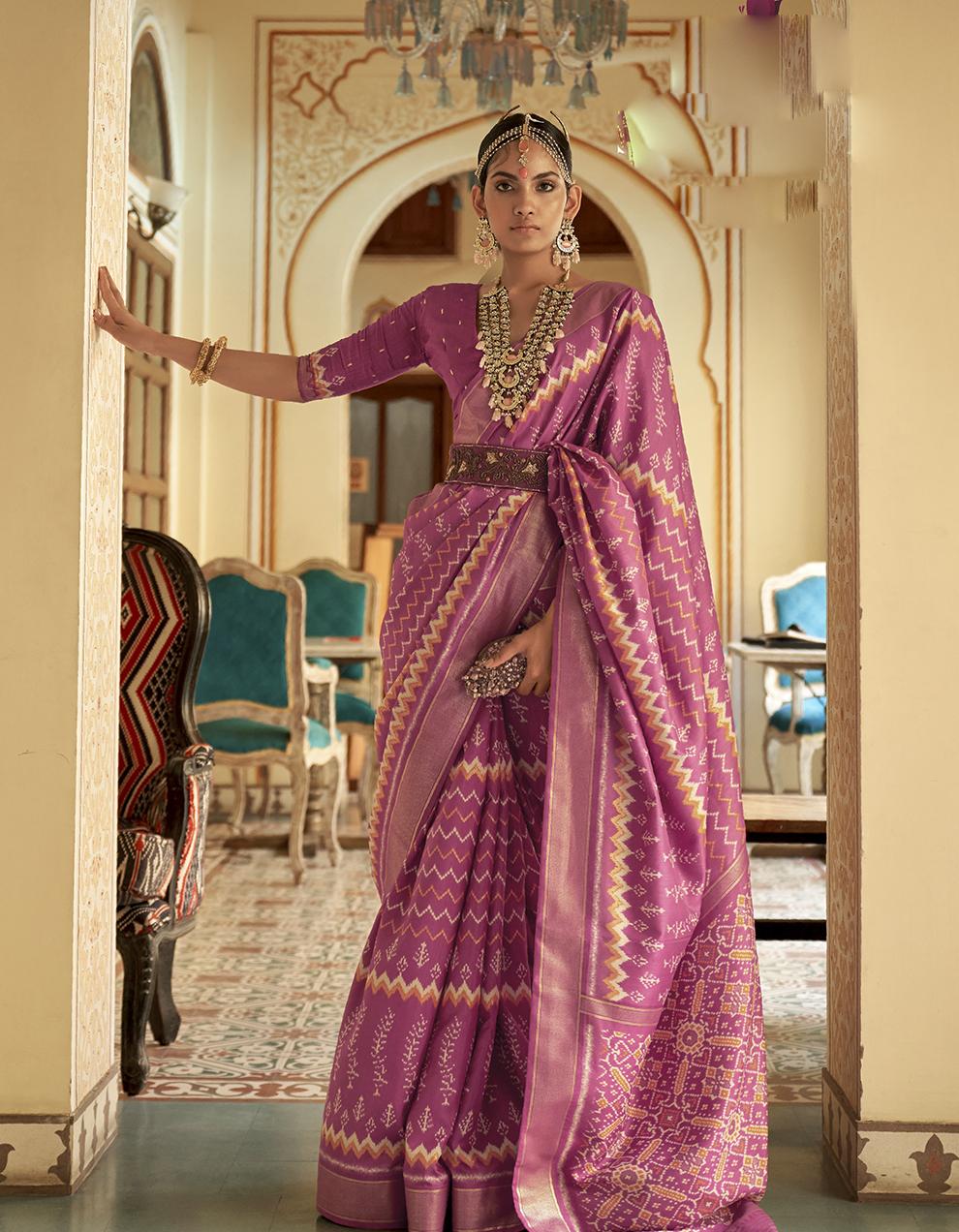 Wine Silk Patola Saree for Women With Blouse SD27773