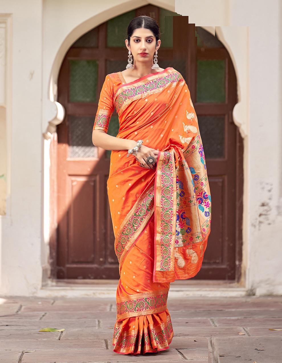 Orange Silk Saree With Blouse SD25745