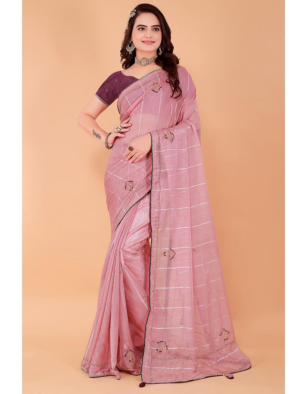 PINK Organza Saree for Women With Blouse SD29099