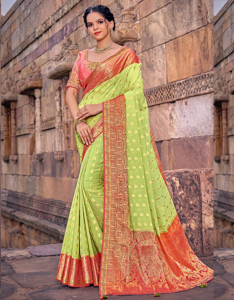 Green Georgette Saree for Women With Blouse SD27863