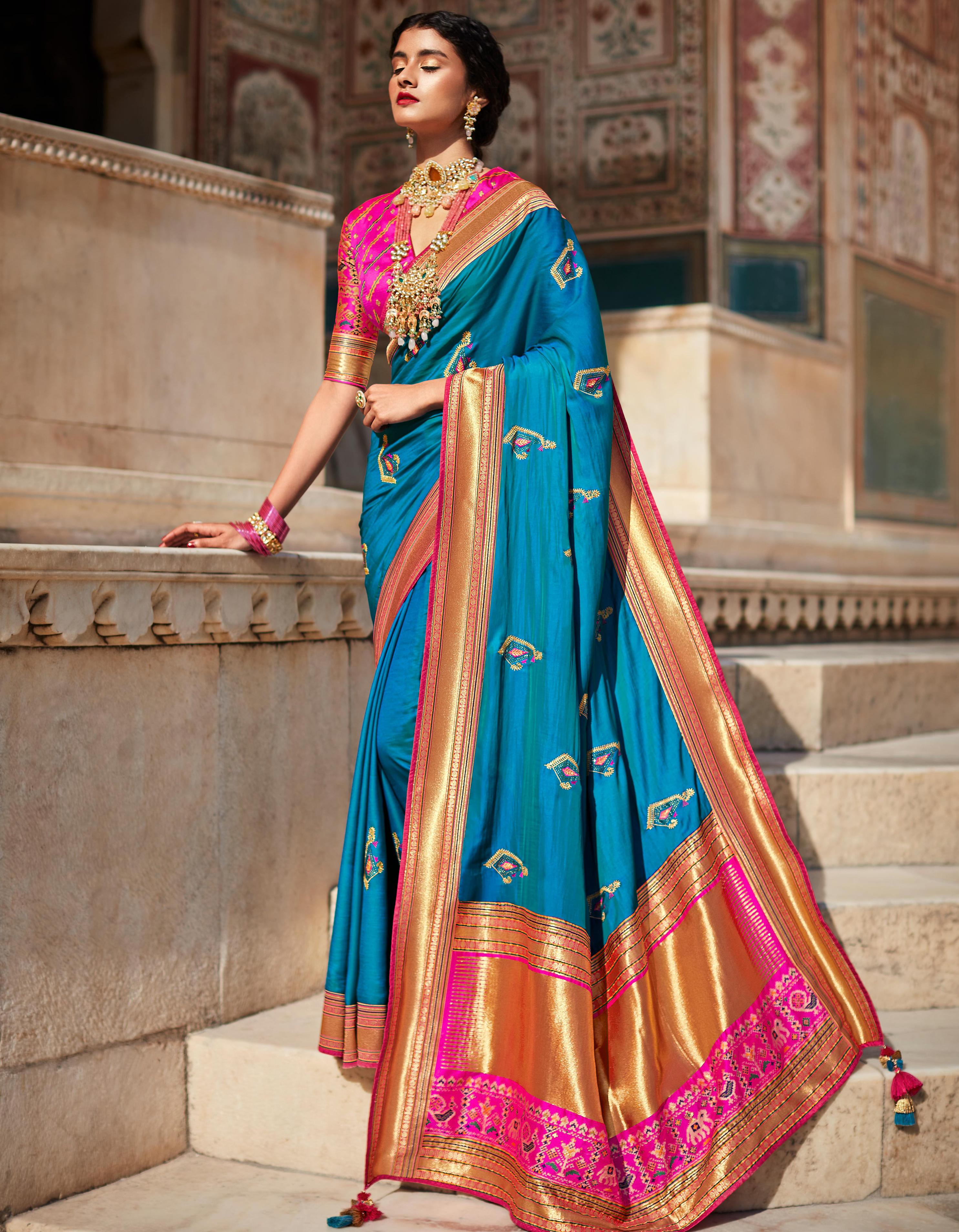 Blue Silk Saree for Women With Blouse SD27232