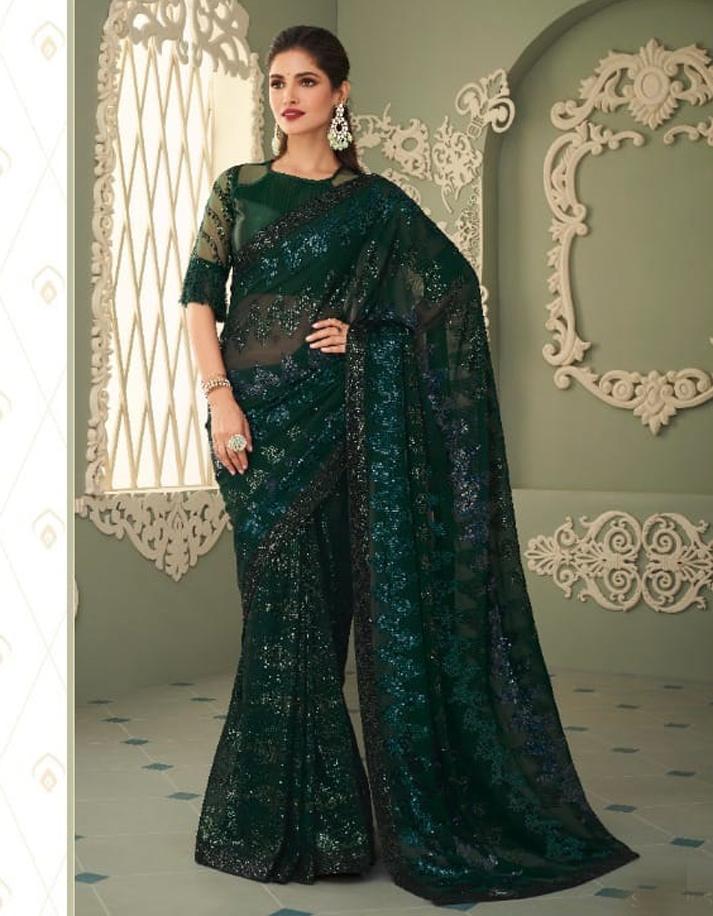 green GEORGETTE Saree for Women With Blouse SD28373