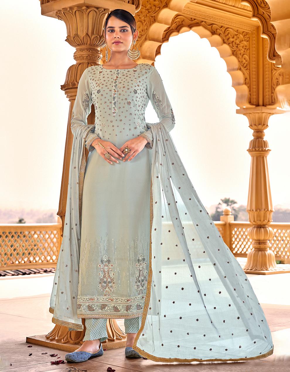 Light Grey Pure Viscose Georgette Straight Suit with Dupatta SHL8763