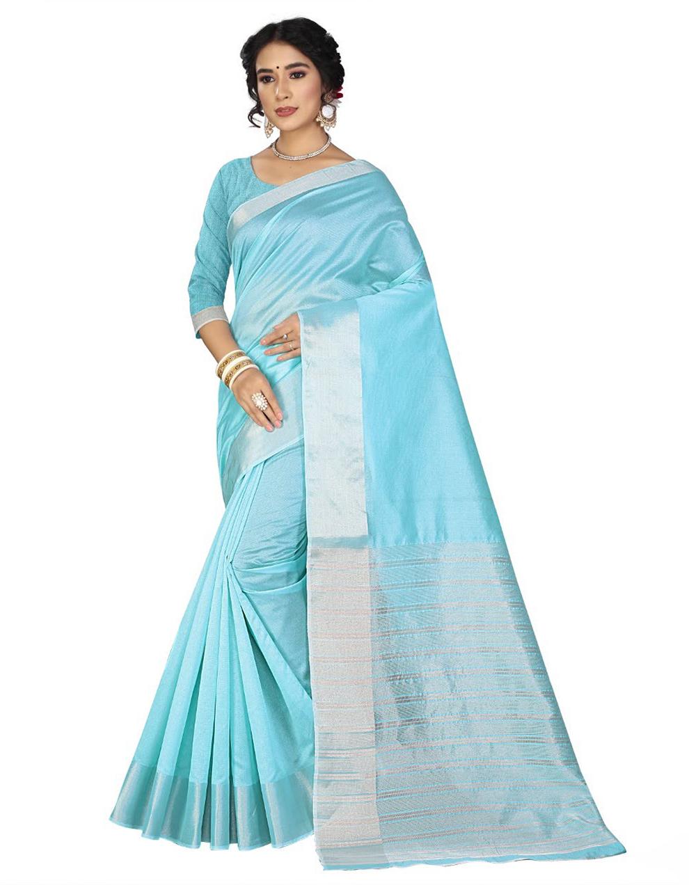 Light Blue Cotton Silk Saree With Blouse MK25299