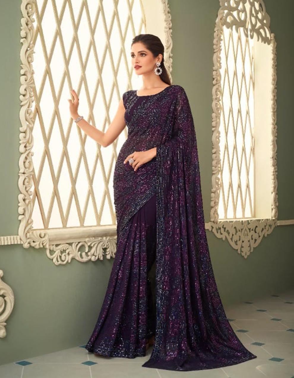 Purple Georgette Saree for Women With Blouse SD27938