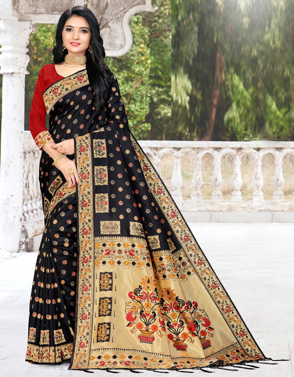 Black Banarasi silk Saree With Blouse SD25498