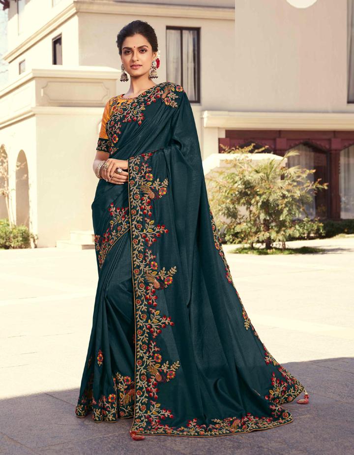 Black Fancy Fabric Saree With Blouse MH25061