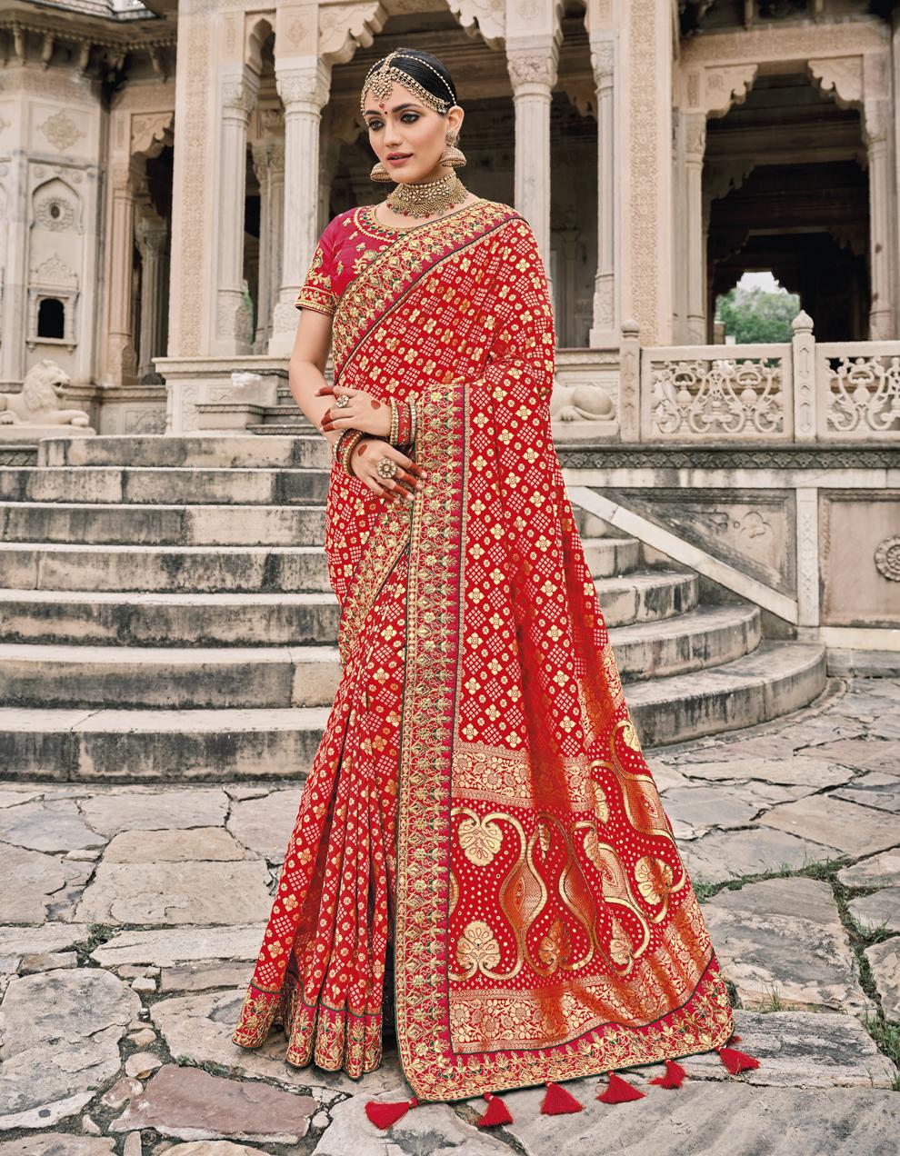 Red Pure Silk Patola Saree With Blouse SD25459