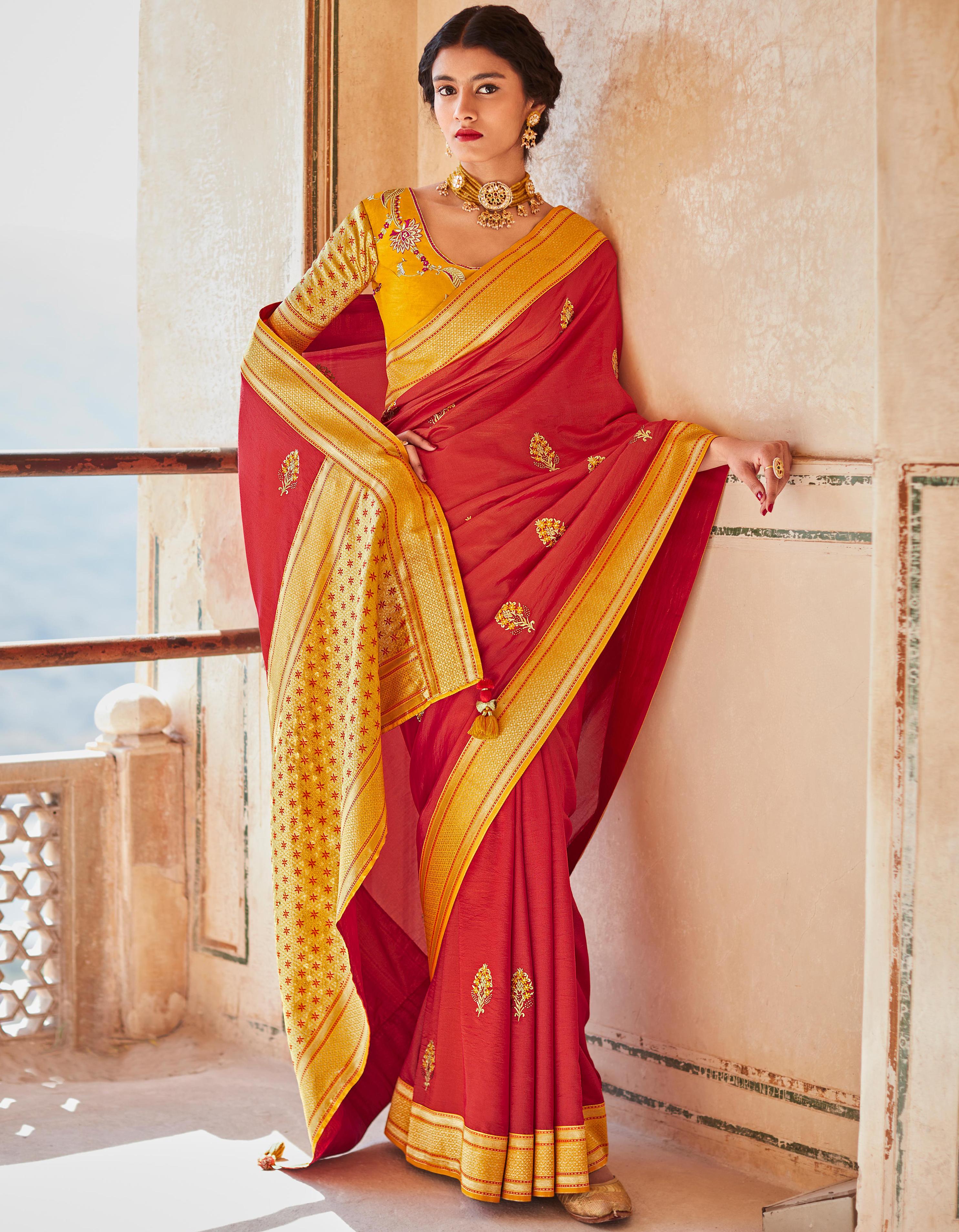 Red Silk Party Wear Saree for Women With Blouse SD27238