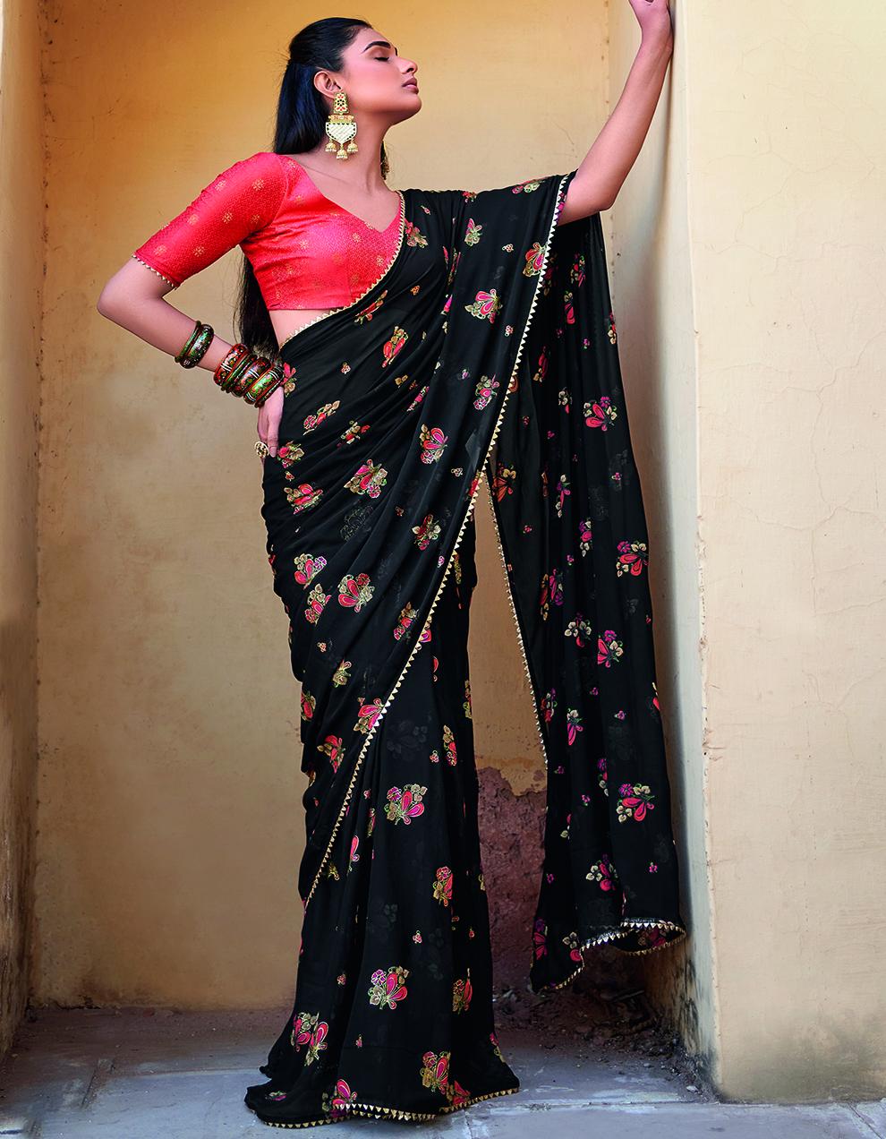 Black Georgette Saree With Blouse SD26082