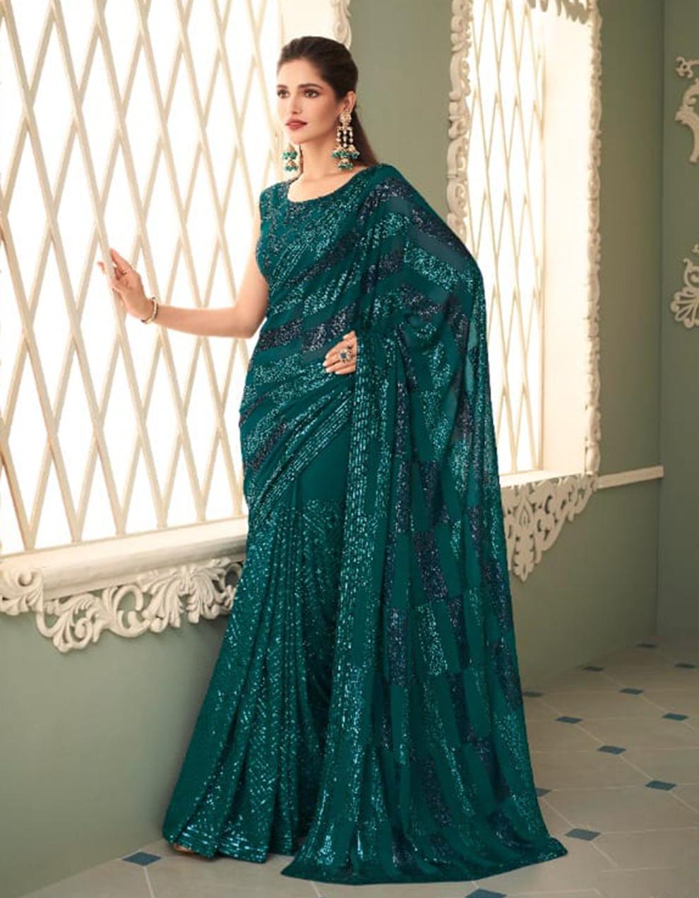 Bottle Green Georgette Saree for Women With Blouse SD27933