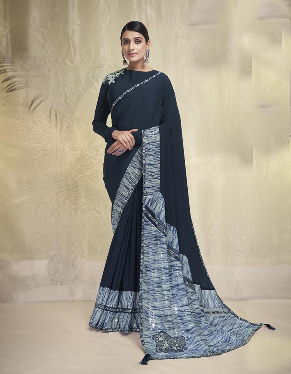 Blue CREPE Saree for Women With Blouse SD28555