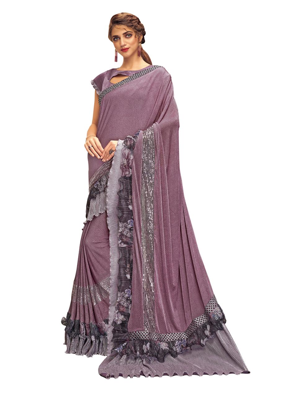 Purple Fancy Lycra Saree With Blouse MH23199