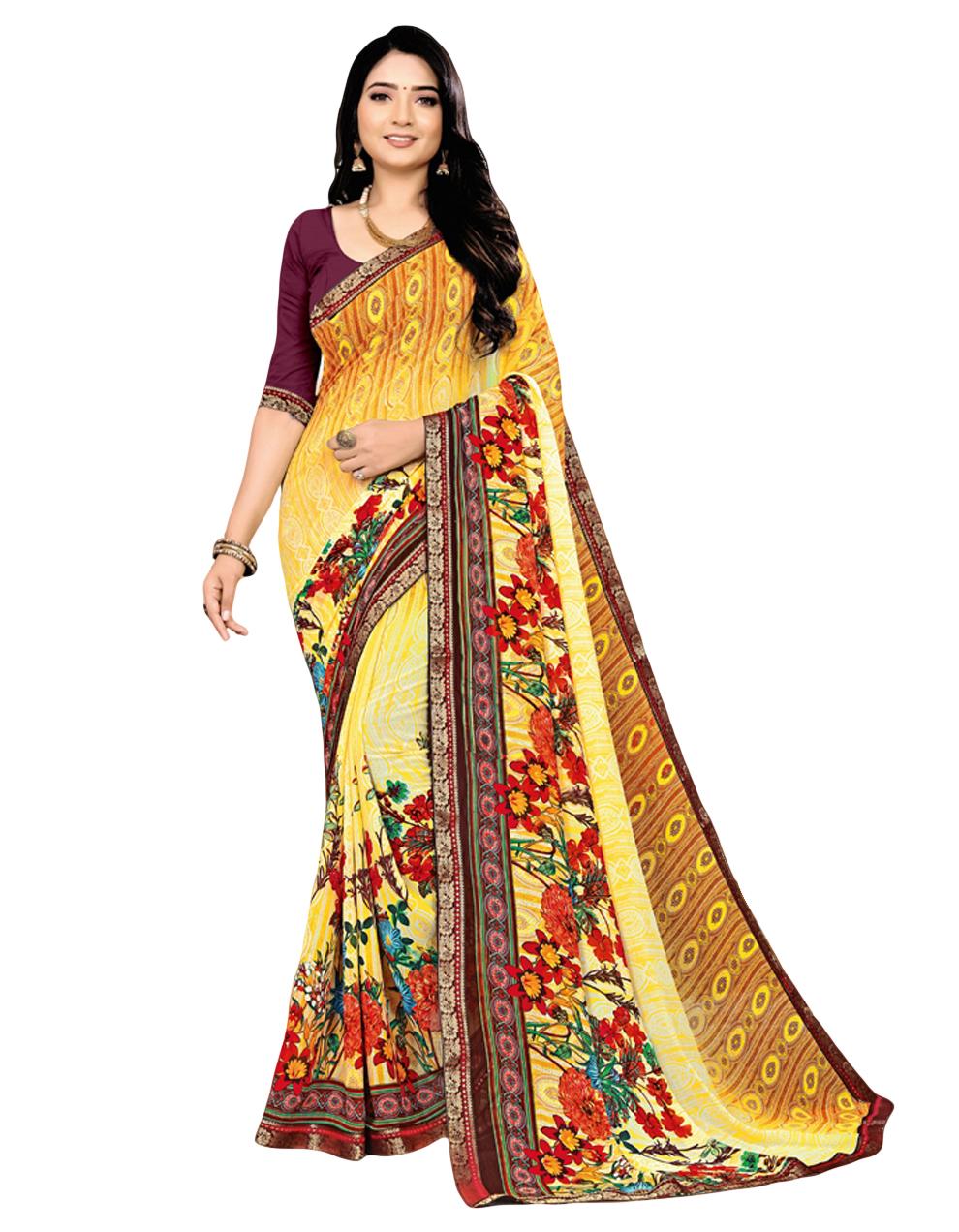 Yellow Georgette Saree With Blouse IW24691