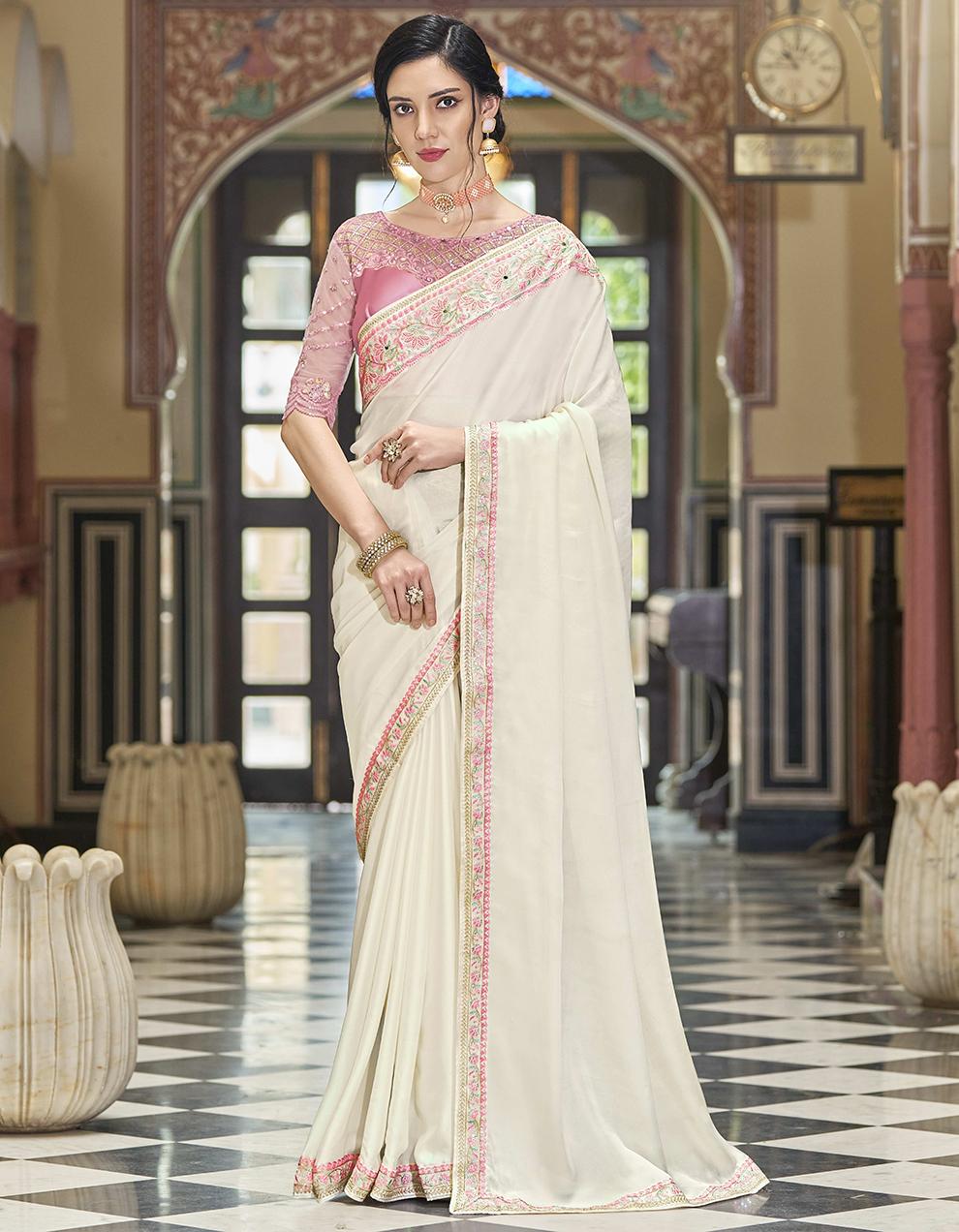 Off White Silk Saree for Women With Blouse SD27095