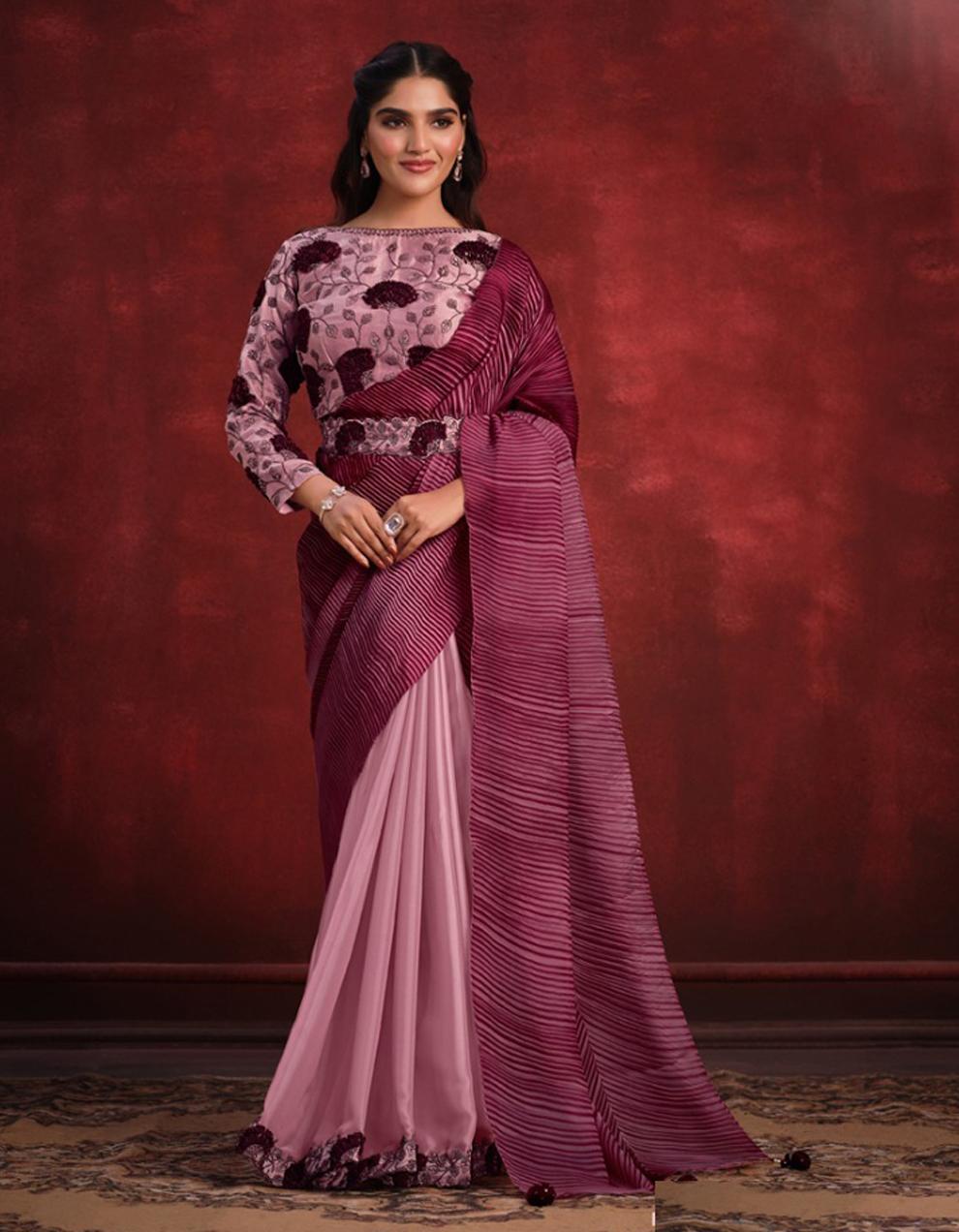 PURPLE Crepe Silk Saree for Women With Blouse SD28875