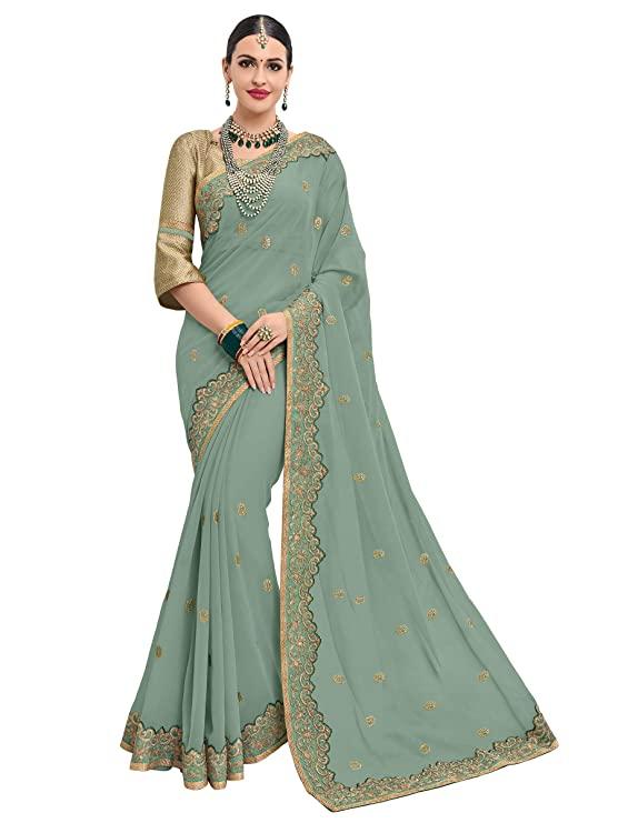 Green And Gold Georgette Saree With Blouse BB19437