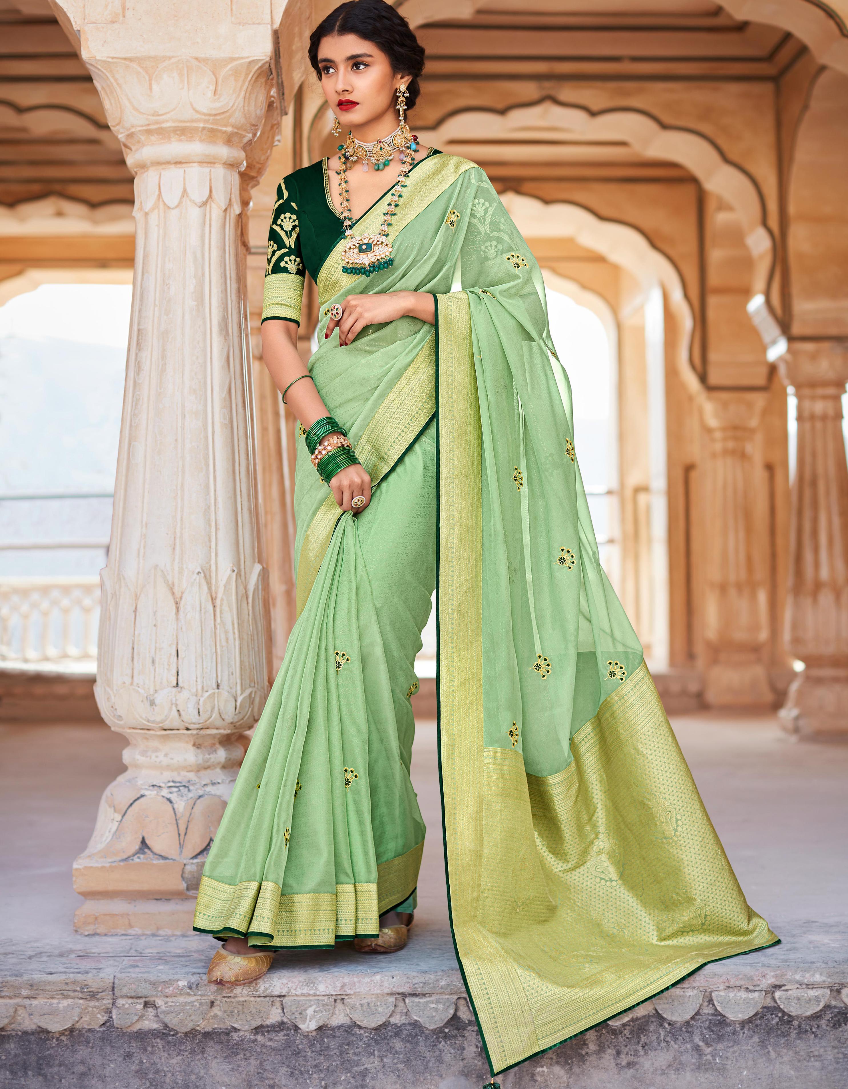 Green Silk Saree for Women With Blouse SD27226