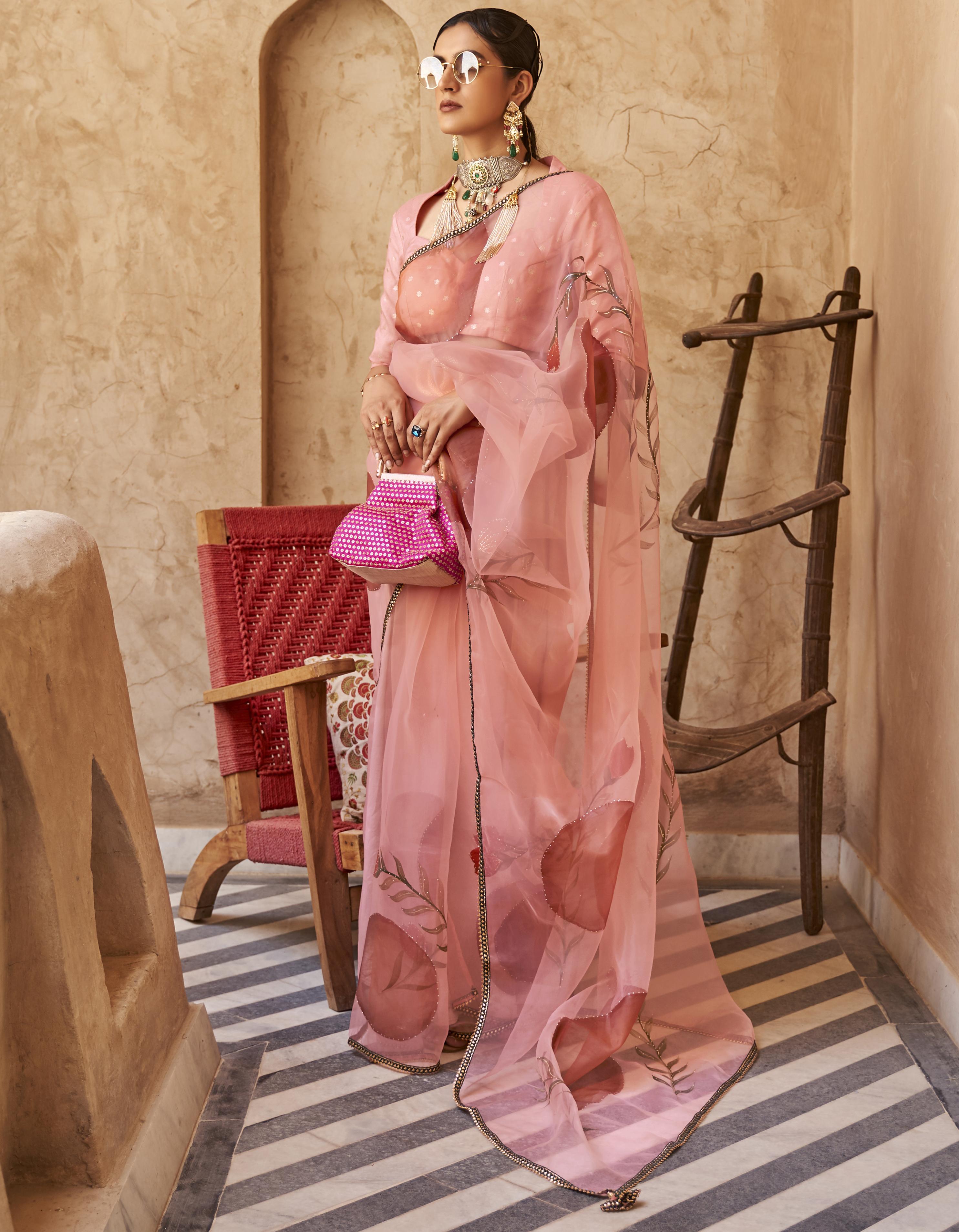 Peach Organza Party Wear Saree for Women With Blouse SD27152