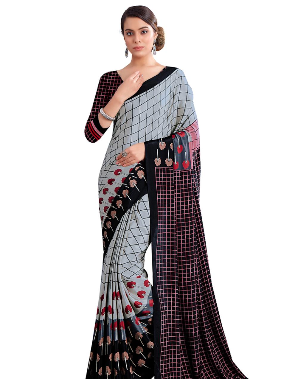white CREPE SILK Saree for Women With Blouse SD28792