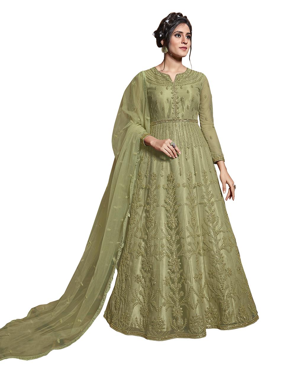Sea Green Net Anarkali Suit with Heavy Embroidery Work SAF8658