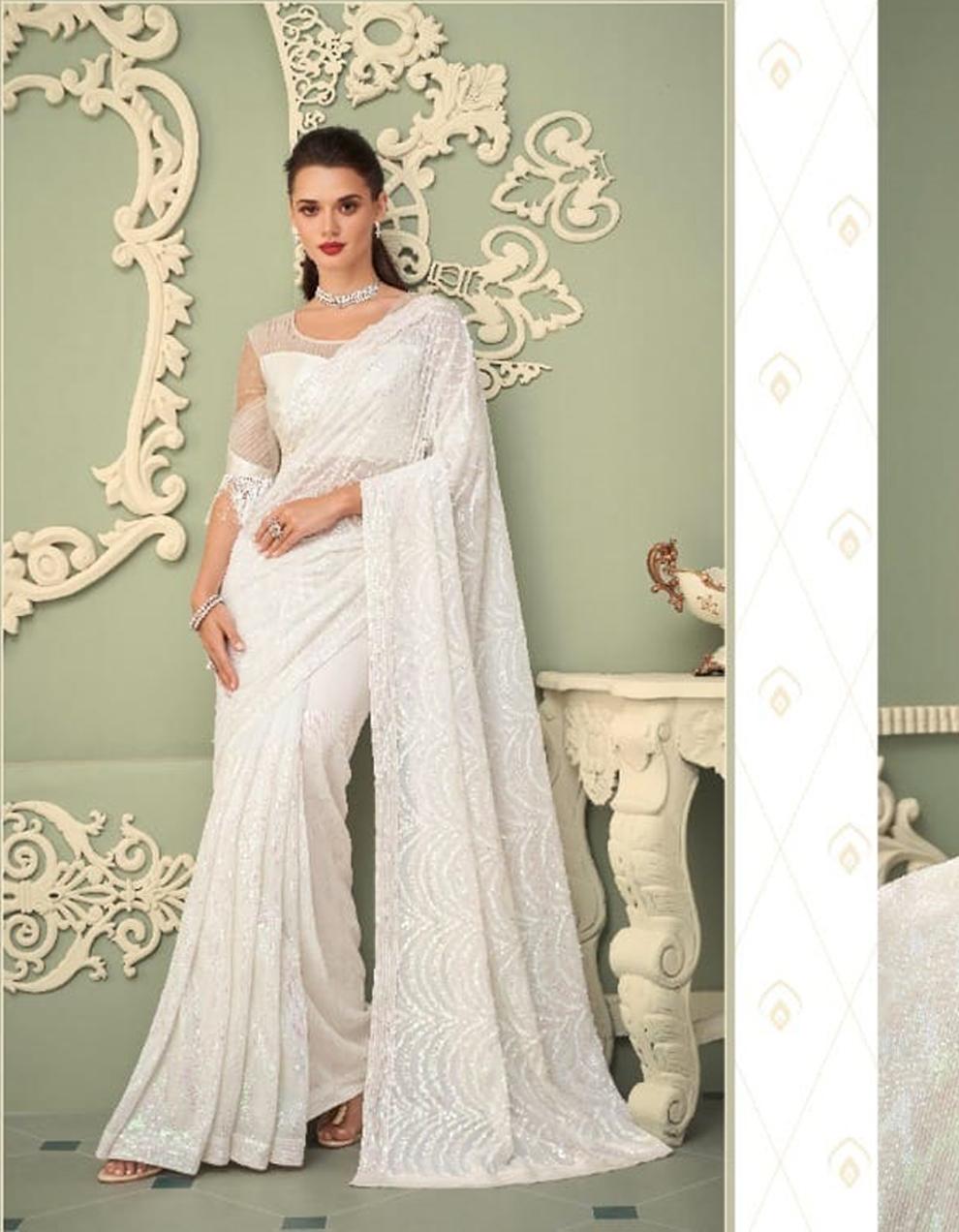 white GEORGETTE Saree for Women With Blouse SD28376