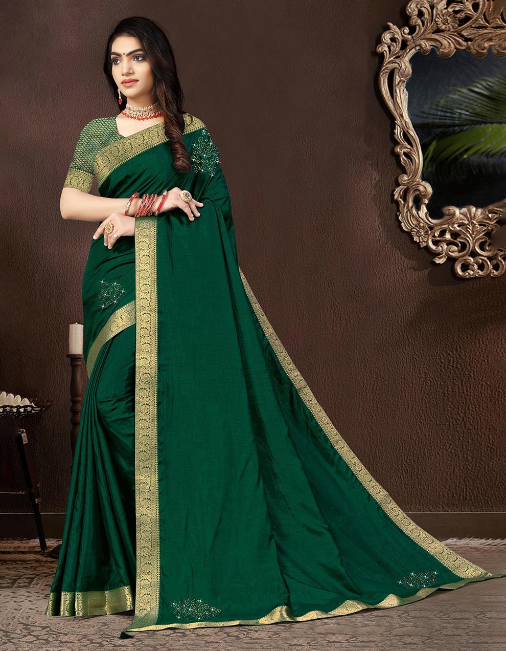 Green Vichitra silk Saree With Blouse IW24839
