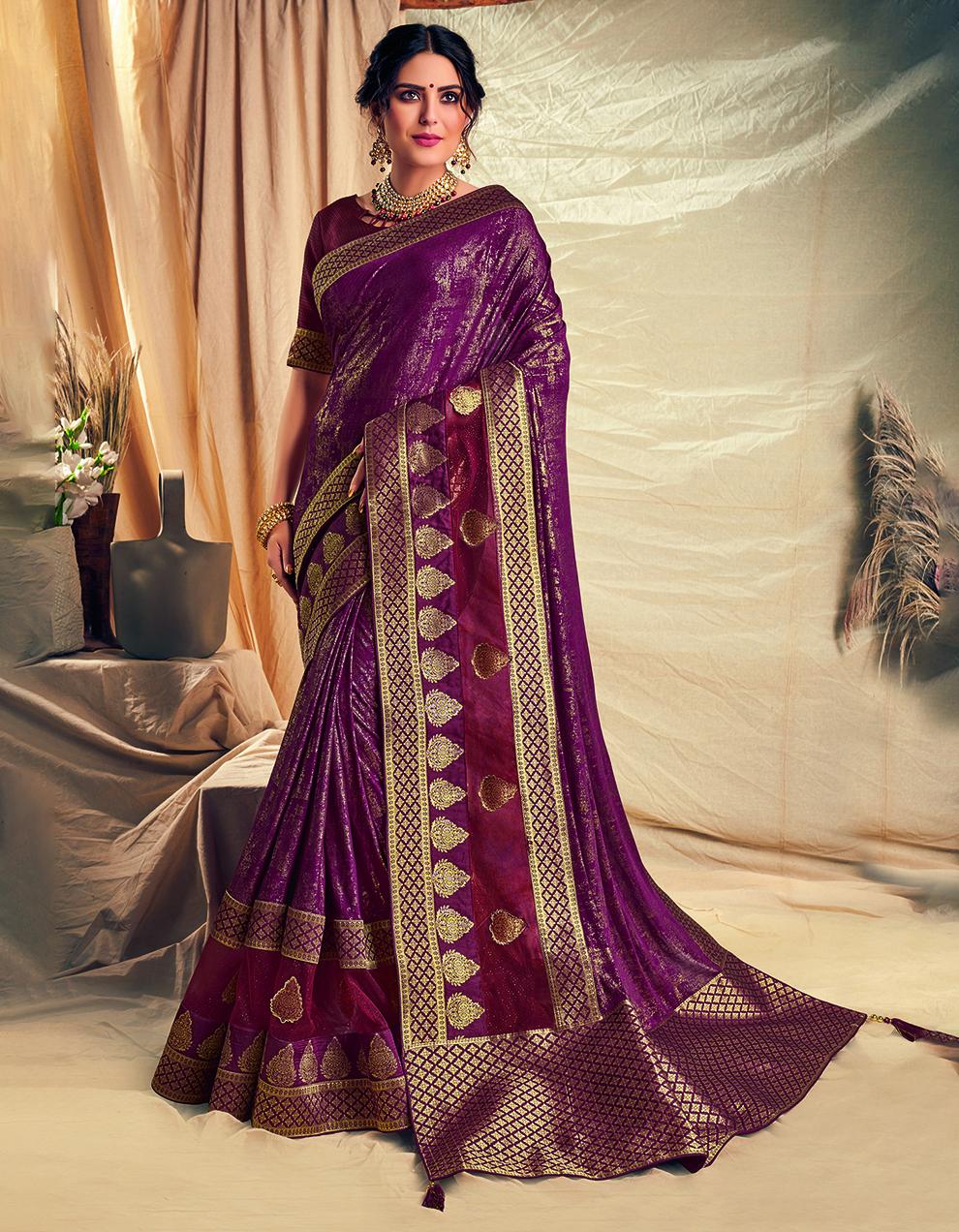 Wine Silk And Net Saree With Blouse MH21216