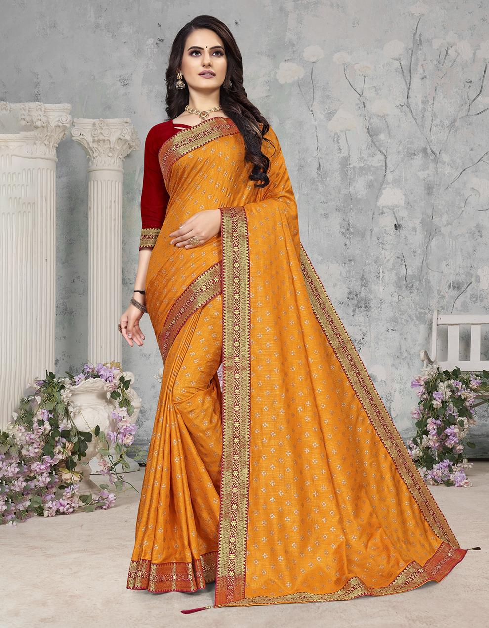 Yellow Vichitra Silk Saree With Blouse IW27032