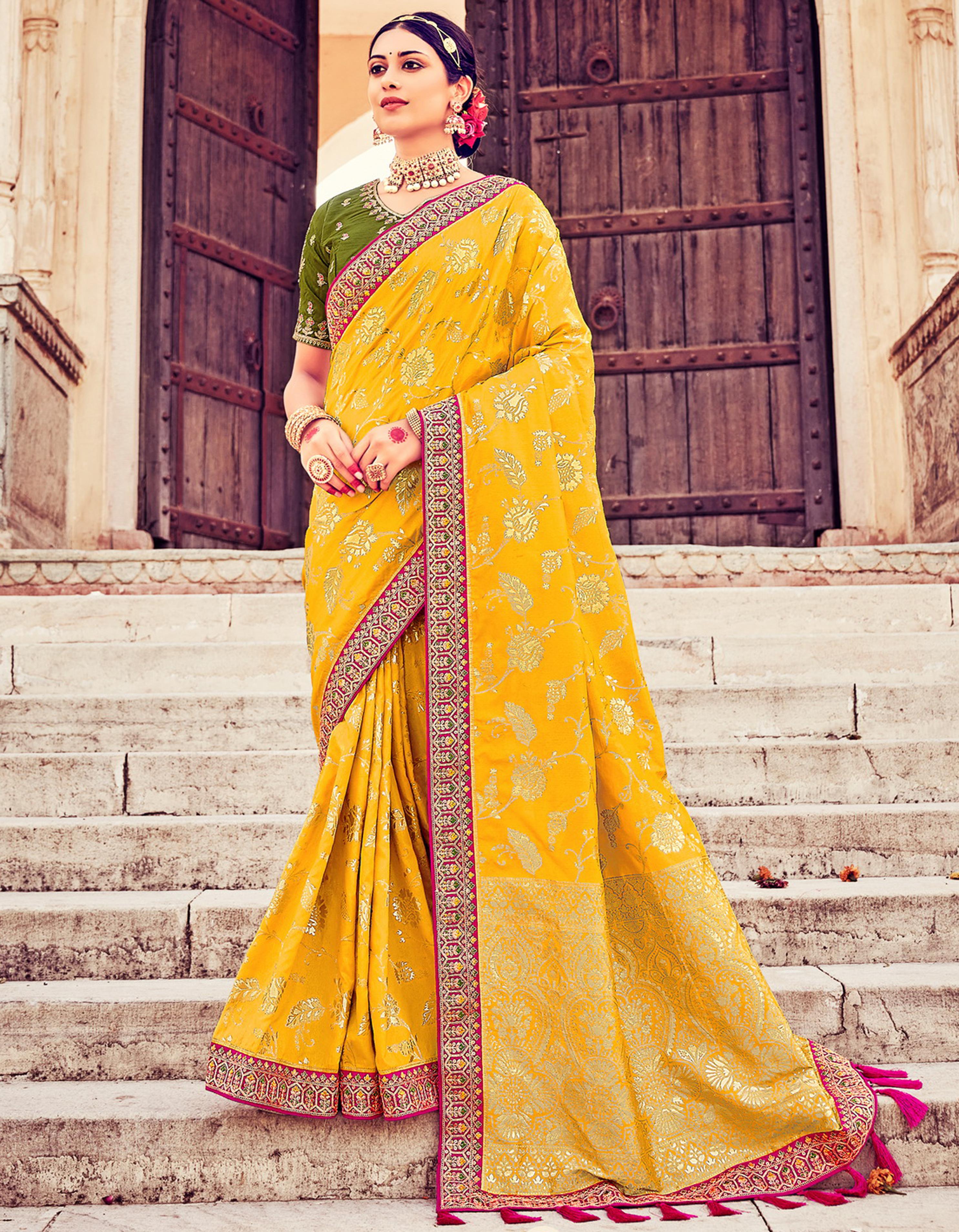 Yellow Dola Silk Saree for Women With Blouse SD27249