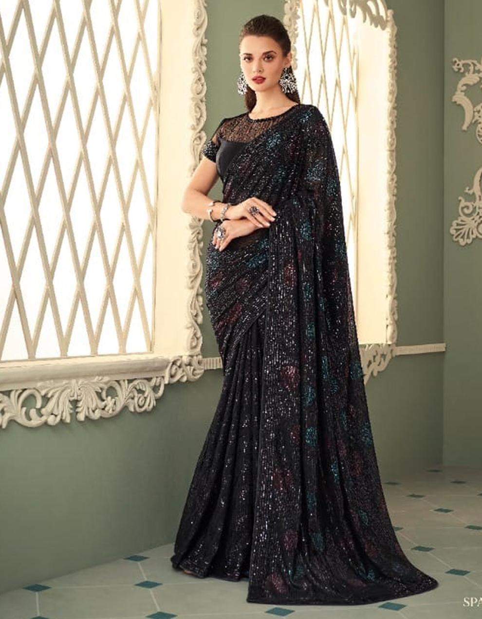 Black GEORGETTE Saree for Women With Blouse SD28380