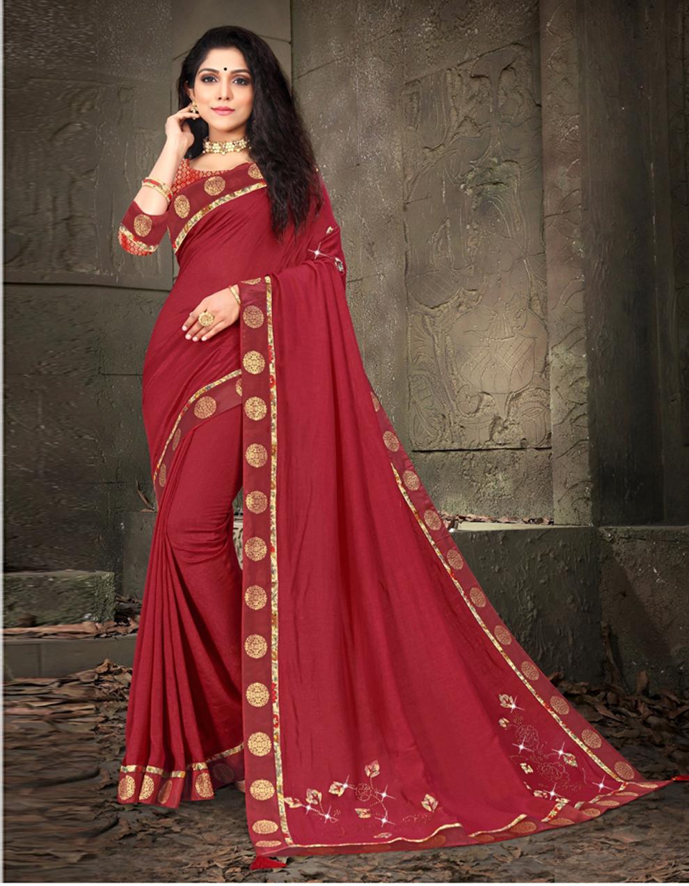 Maroon Vichitra silk Saree With Blouse IW24262