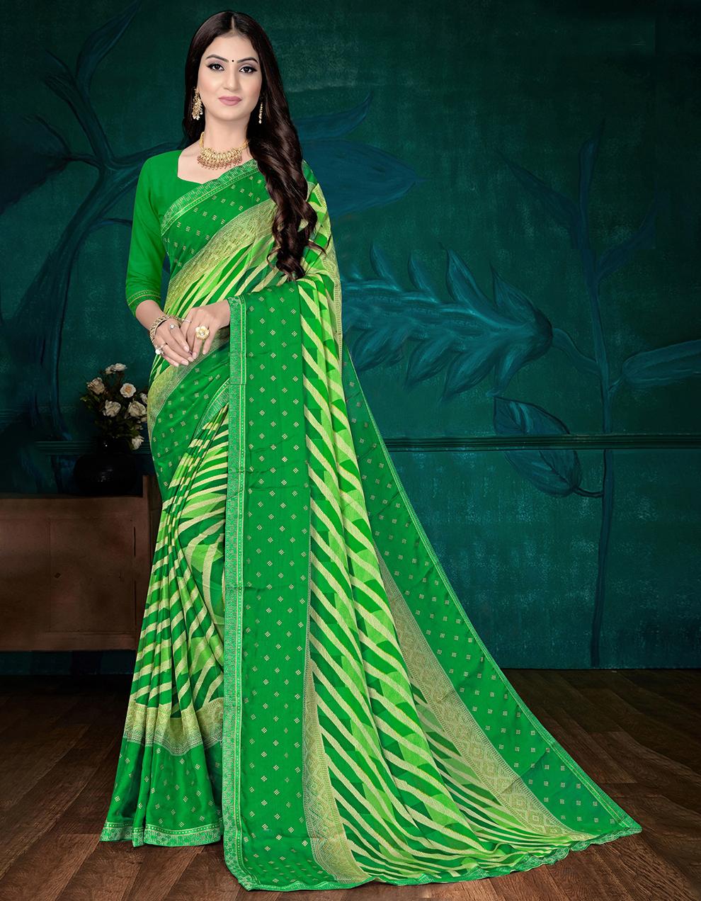 Green Moss Chiffon Saree With Blouse IW24770