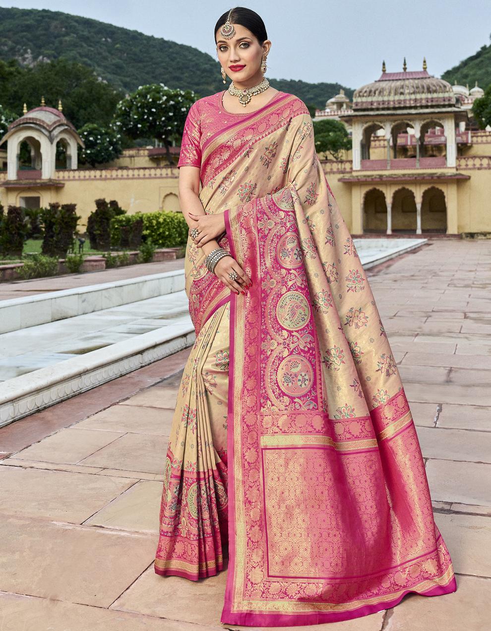 Pink Tissue Kanjivaram Saree for Women With Blouse SD27744