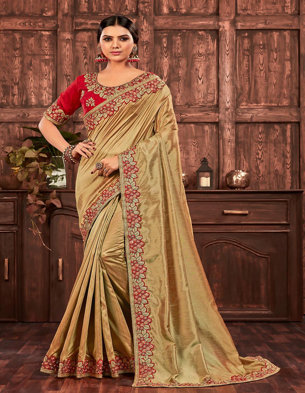 Gold Poly Silk Saree With Blouse IW23719