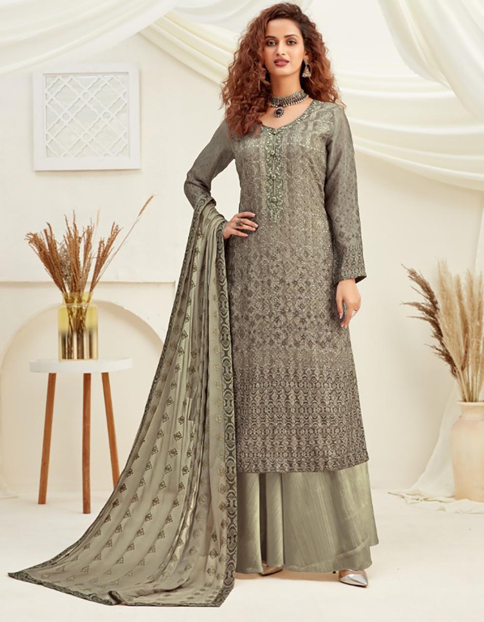Olive Pure Viscose Palazzo Suit with Dupatta SHL8732