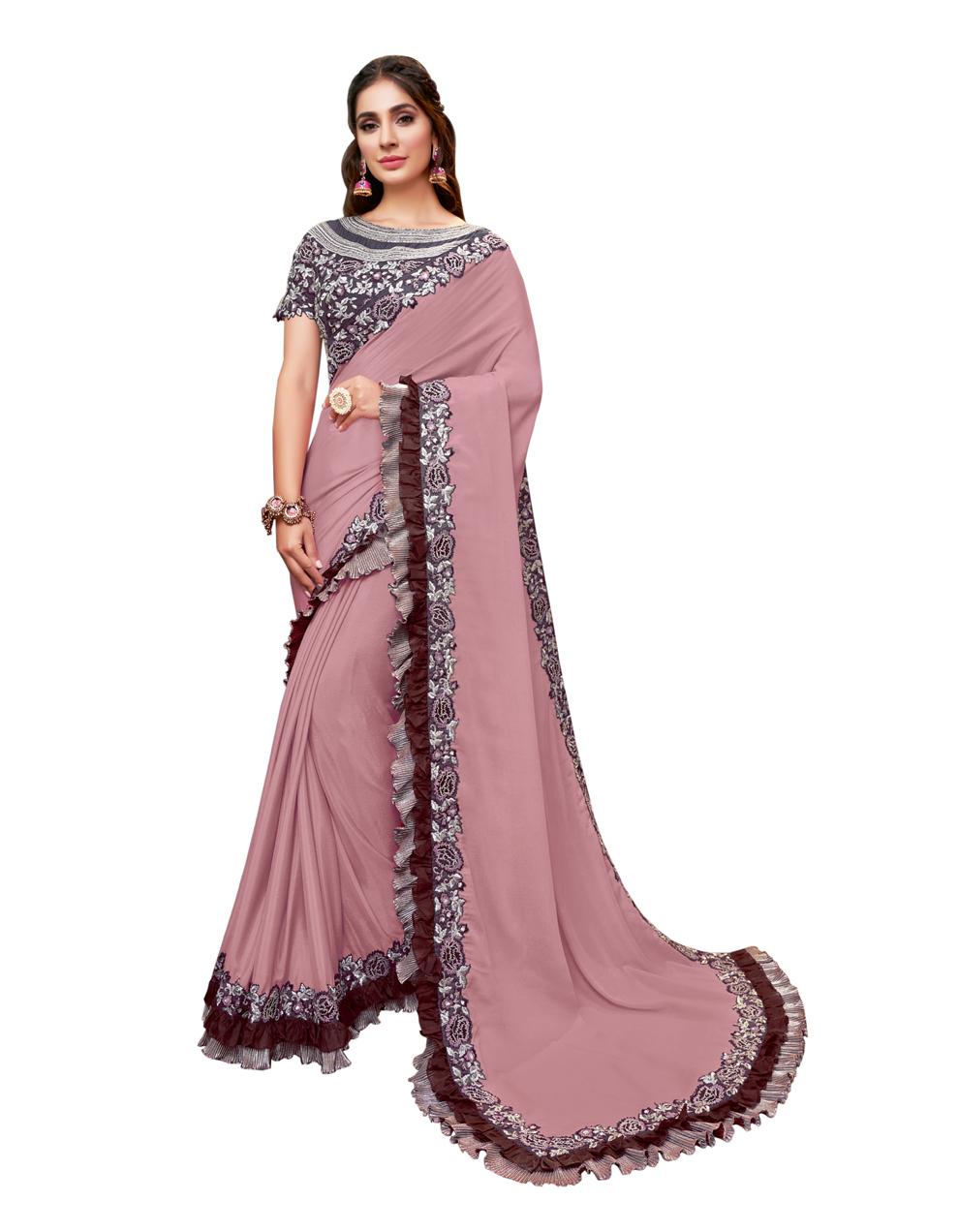 Onion Pink Silk georgette Saree With Stitched Blouse MH23236