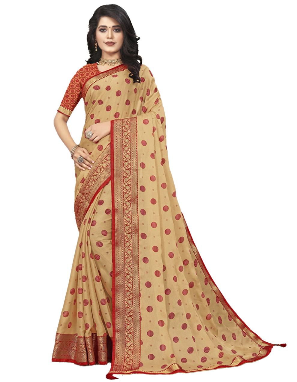 Beige Vichitra silk Saree With Blouse IW24362