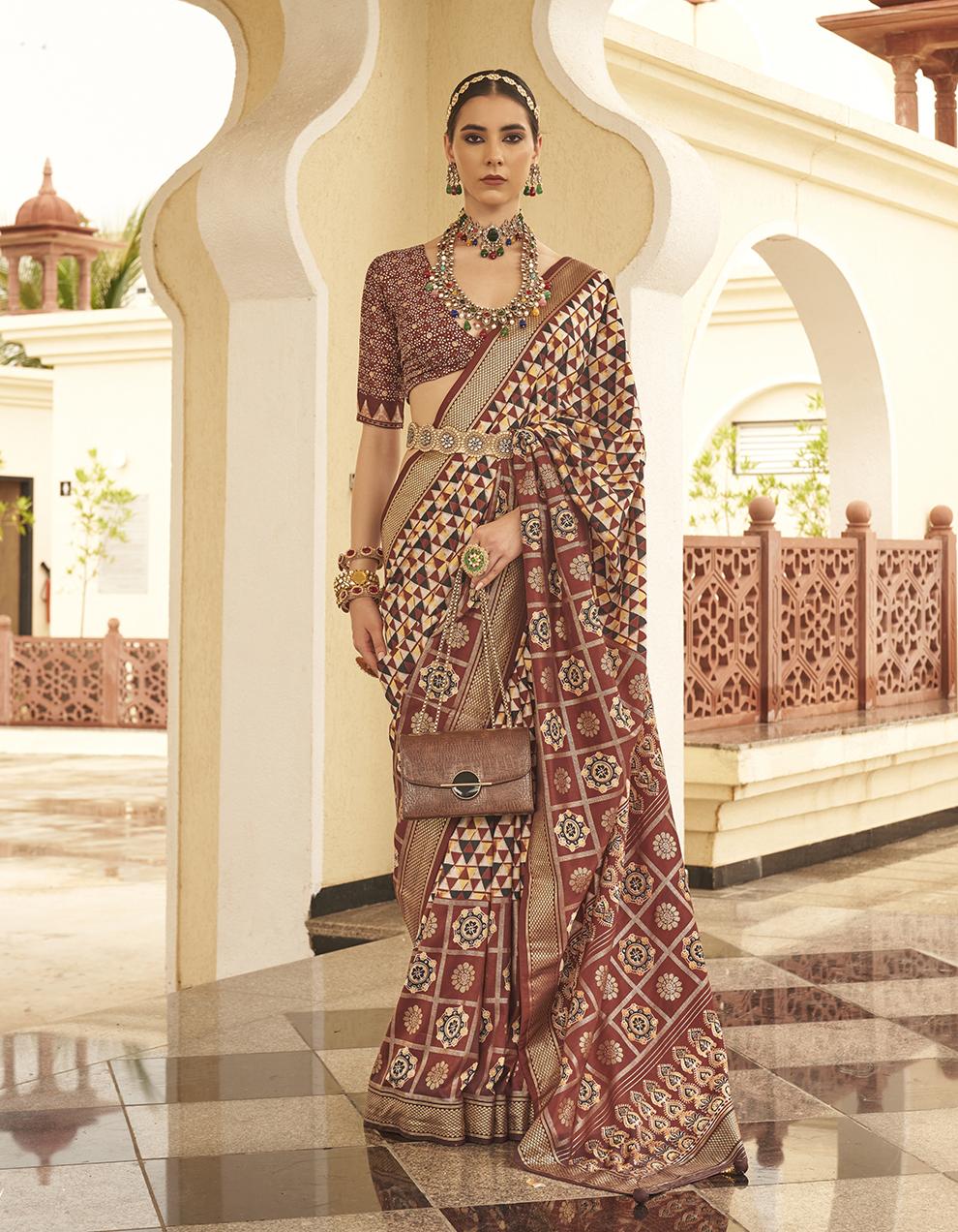 BROWN Art Silk Saree for Women With Blouse SD29010