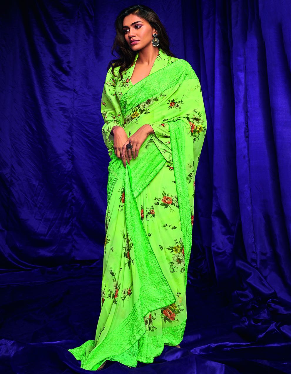 Green Pure Georgette Saree With Blouse SD26102