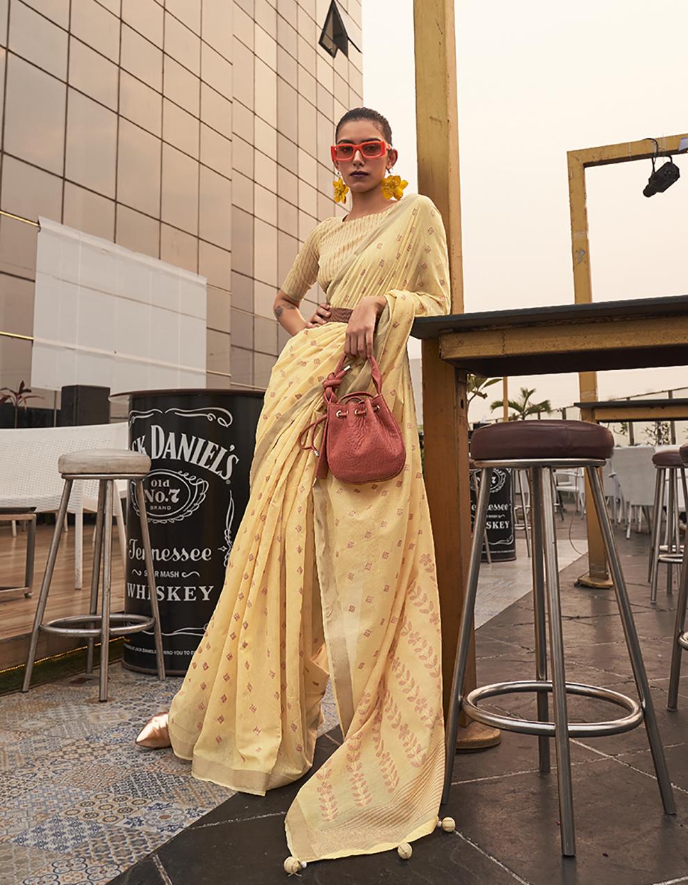 Yellow Viscose Saree for Women With Blouse SD27515