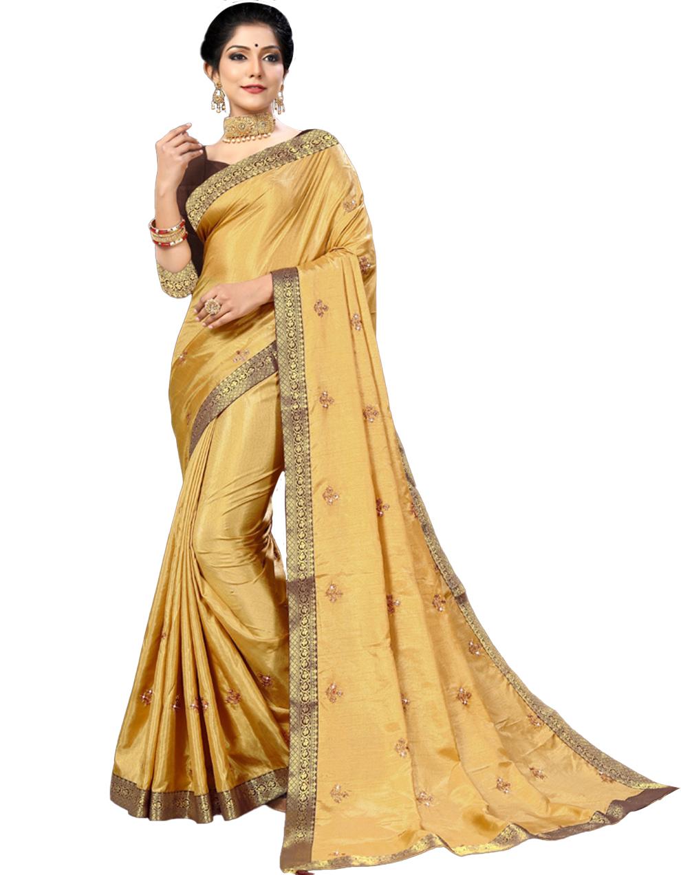 Gold Vichitra silk Saree With Blouse IW24440