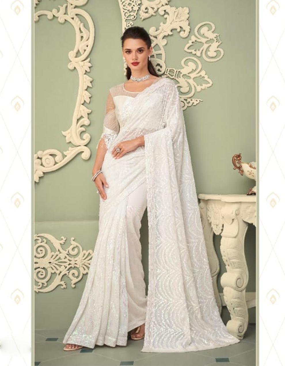White Georgette Saree for Women With Blouse SD27939