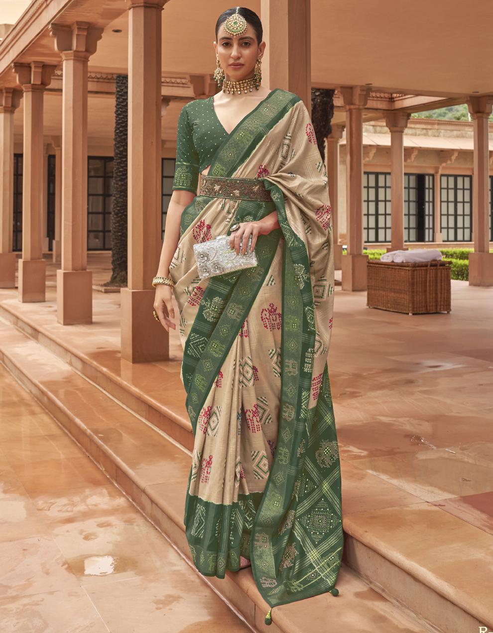 Beige Pure Dola Silk Patola Saree for Women With Blouse SD27902