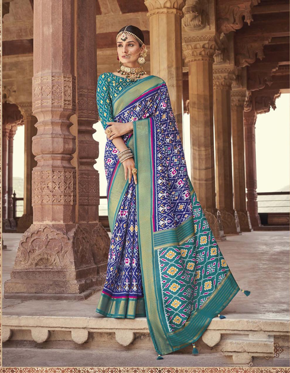 blue PATOLA SILK Saree for Women With Blouse SD28767
