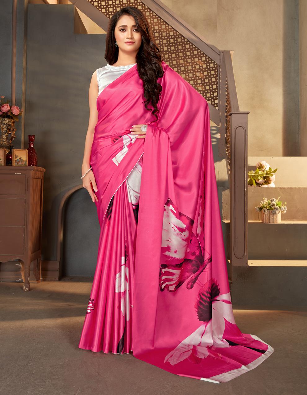 Pink Satin Crepe Saree With Blouse SD25485