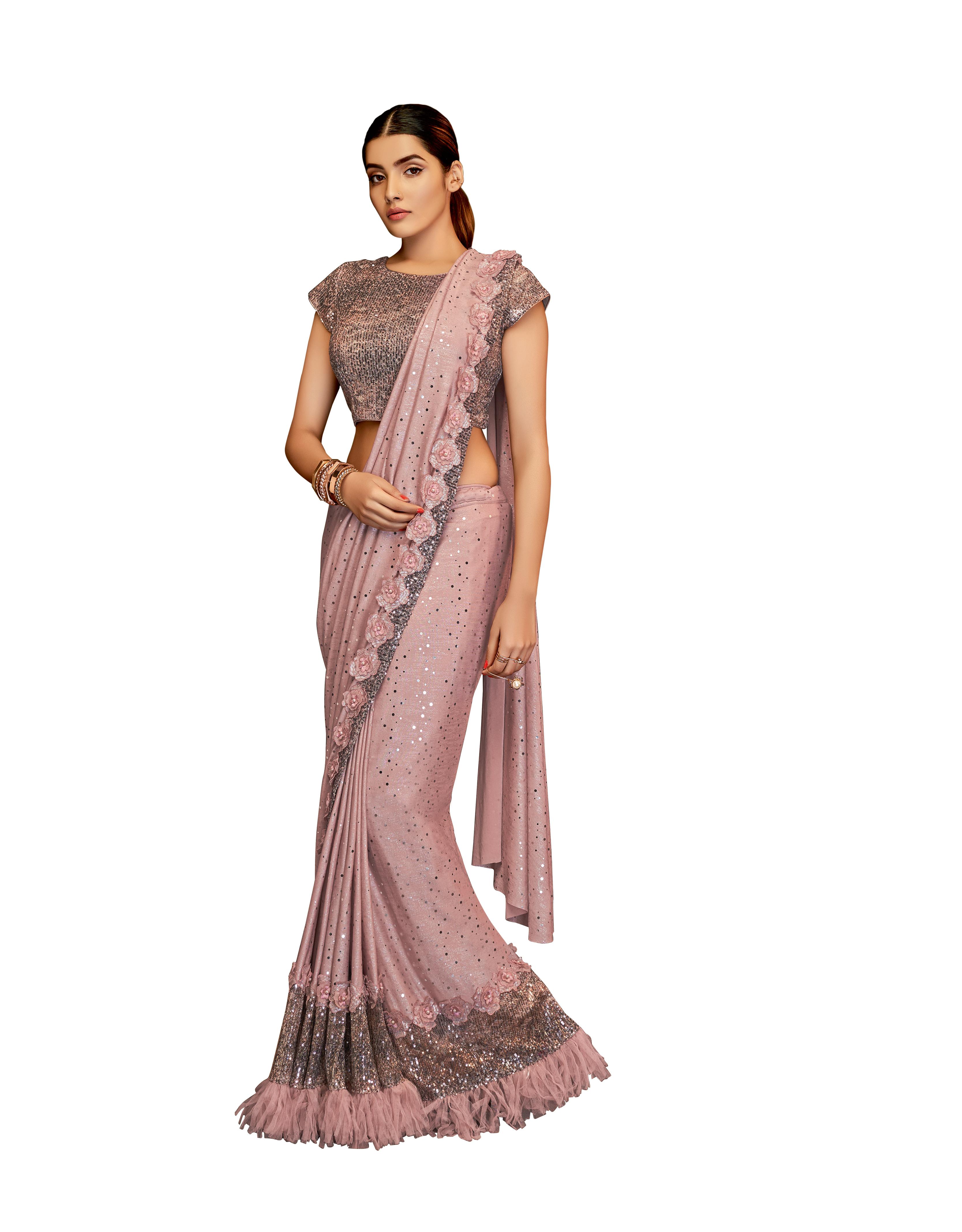 Pink Fancy Lycra Saree With Blouse MH22534