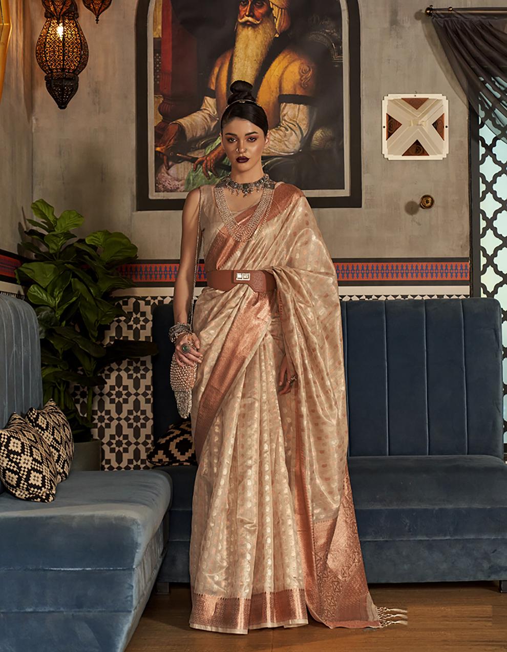 Beige Tissue Saree for Women With Blouse SD27520